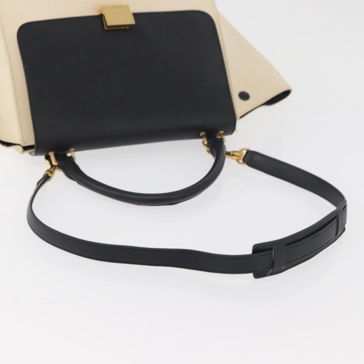 Celine Trapeze Leather with Canvas, Beige, Canvas, Handbag