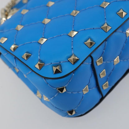 Valentino Garavani Rockstud Spike Flap Quilted Leather, Blue, Leather, Shoulder Bag