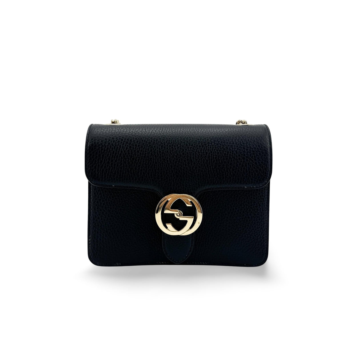 Gucci Interlocking Leather, Black, Leather, Shoulder Bag