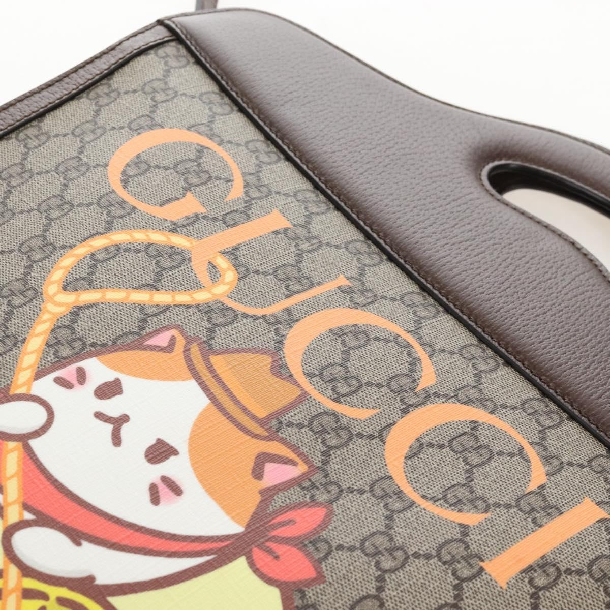Gucci Cut Out Handle Printed GG Coated Canvas, Brown, Canvas, Tote Bag