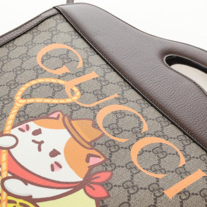 Gucci Cut Out Handle Printed GG Coated Canvas, Brown, Canvas, Tote Bag