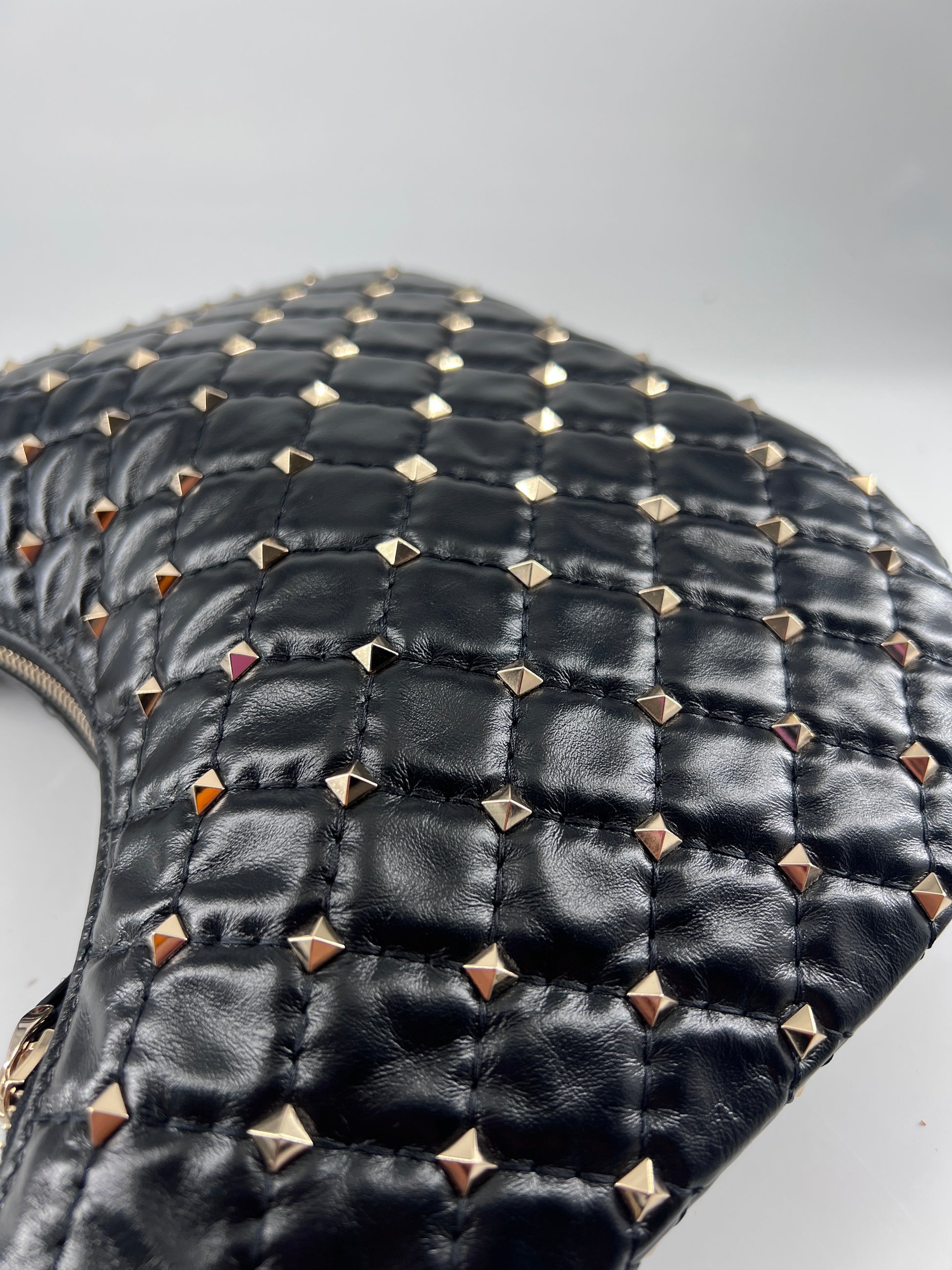 Valentino Garavani Rockstud Spike Zip Tote leather, Black, Leather, Shoulder Bag