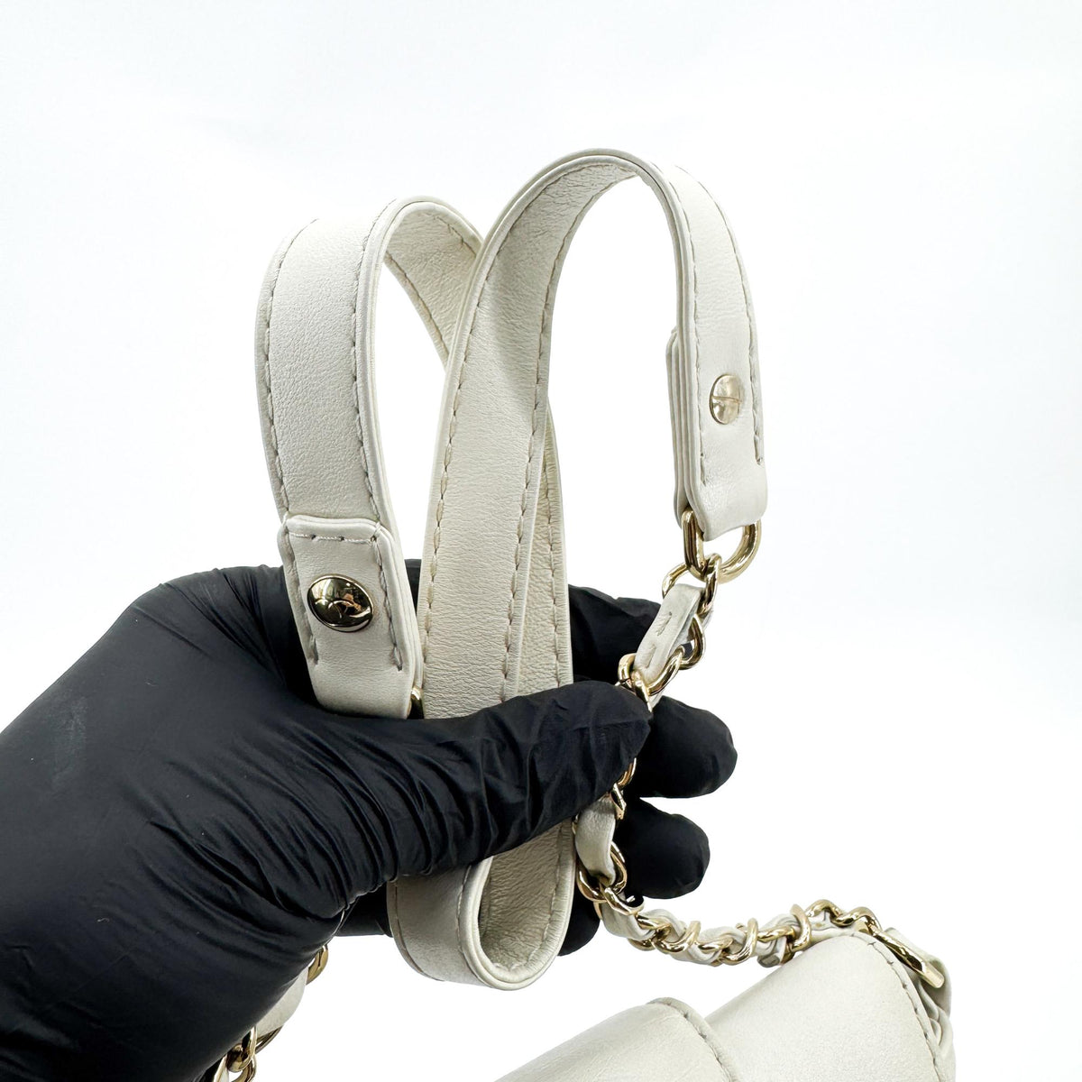 Chanel CC Lock Flap Bucket Quilted Lambskin, White, Leather, Shoulder Bag