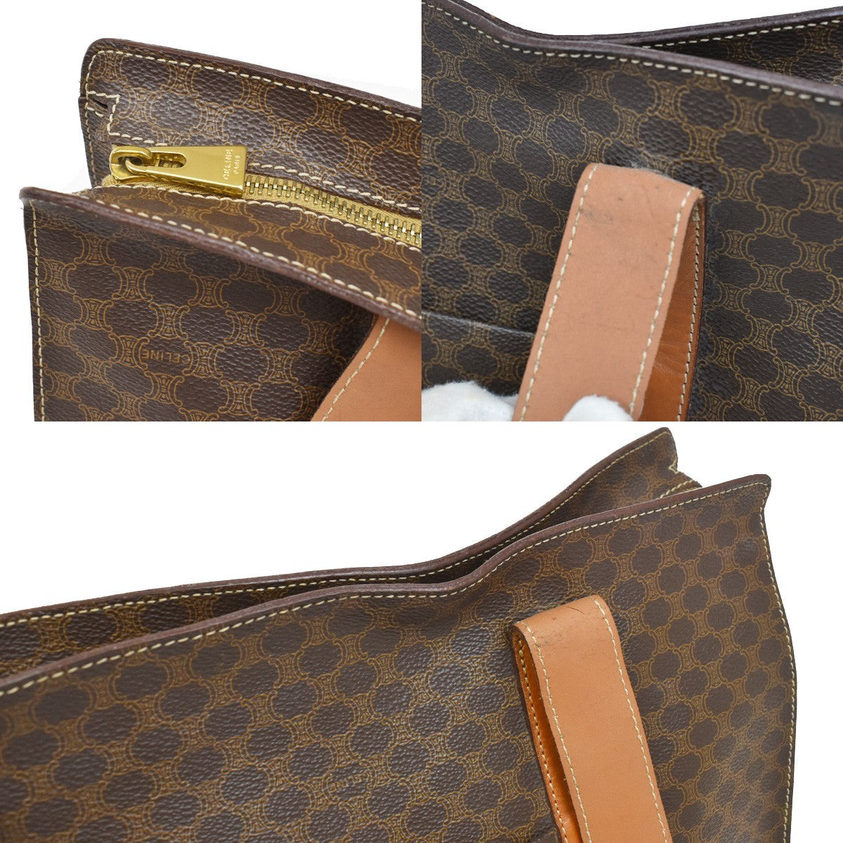 Celine Vintage Macadam Shopper Coated Canvas, Brown, Canvas, Tote Bag