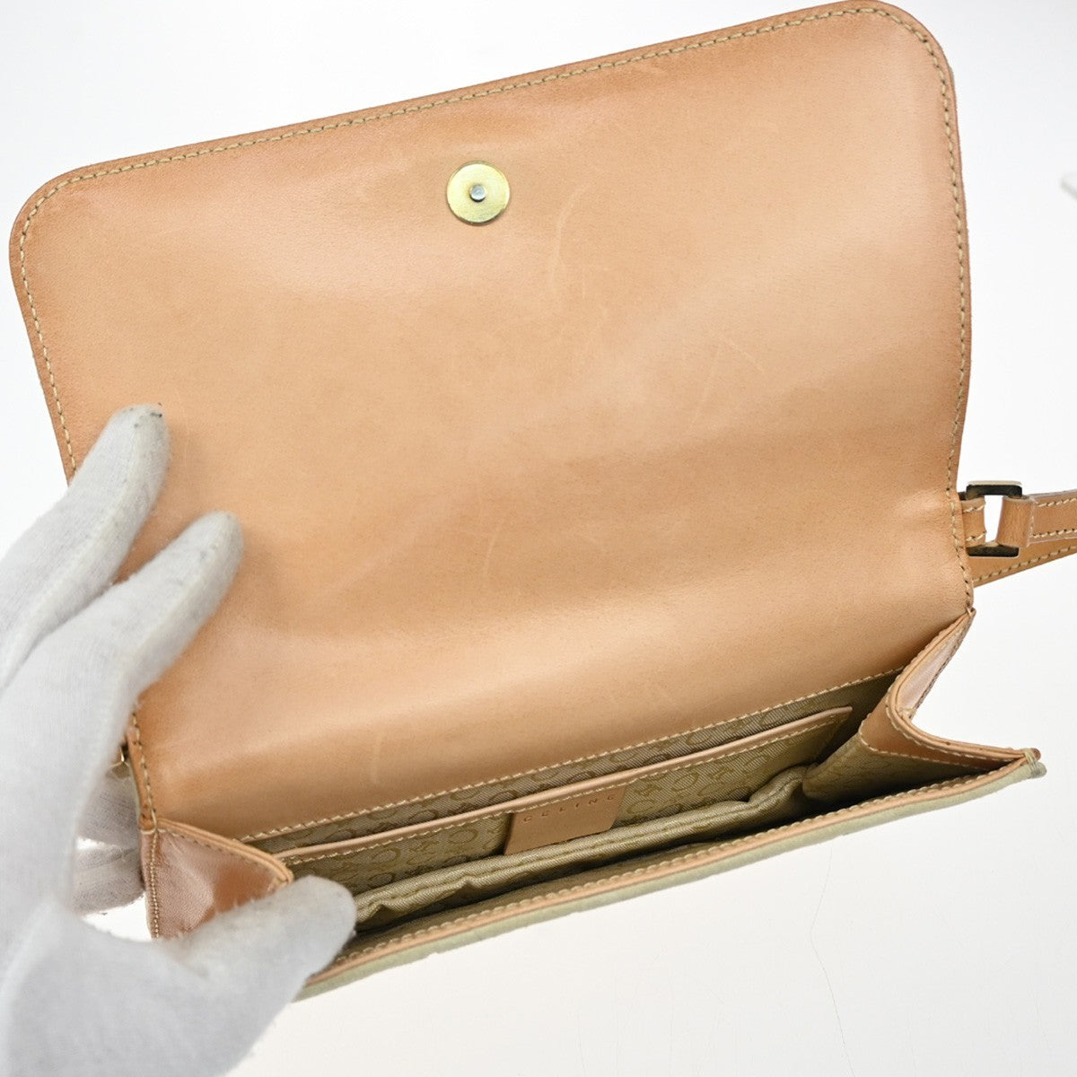 Celine C Macadam Shoulder Suede, Beige, Suede, Clutch