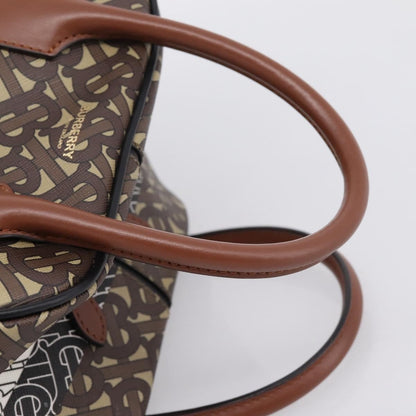 Burberry TB Half Cube Duffle Monogram Embossed Leather, Brown, Canvas, Handbag