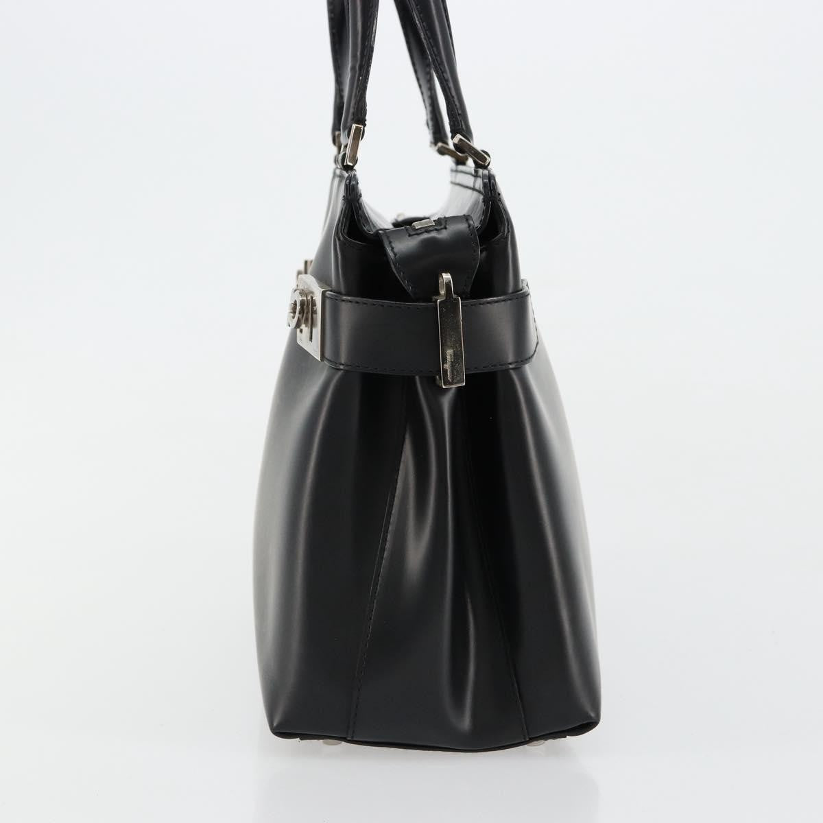 Salvatore Ferragamo Double Gancini Side Buckle Leather, Black, Leather, Tote Bag