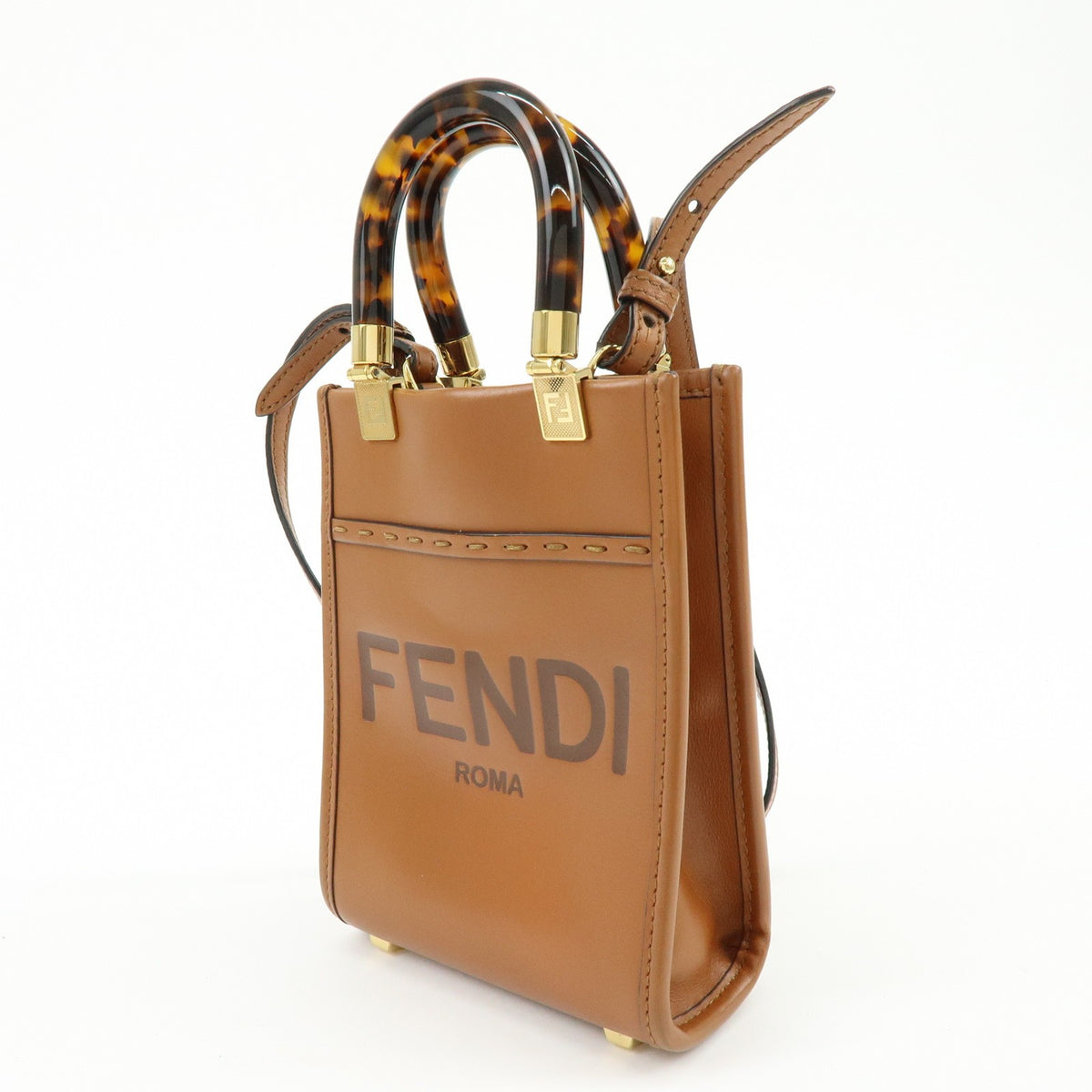 Fendi Sunshine Shopper Leather, Brown, Leather, Tote Bag