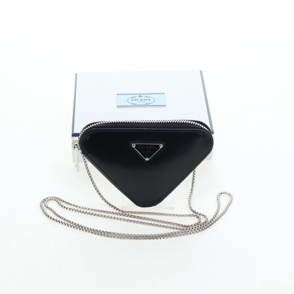 Prada Triangle Logo Zip Embossed Leather, Black, Leather, Shoulder Bag