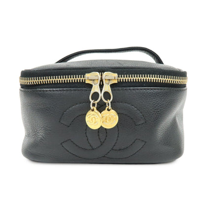 Chanel Vintage Timeless Cosmetic Case Caviar, Black, Leather, Clutch