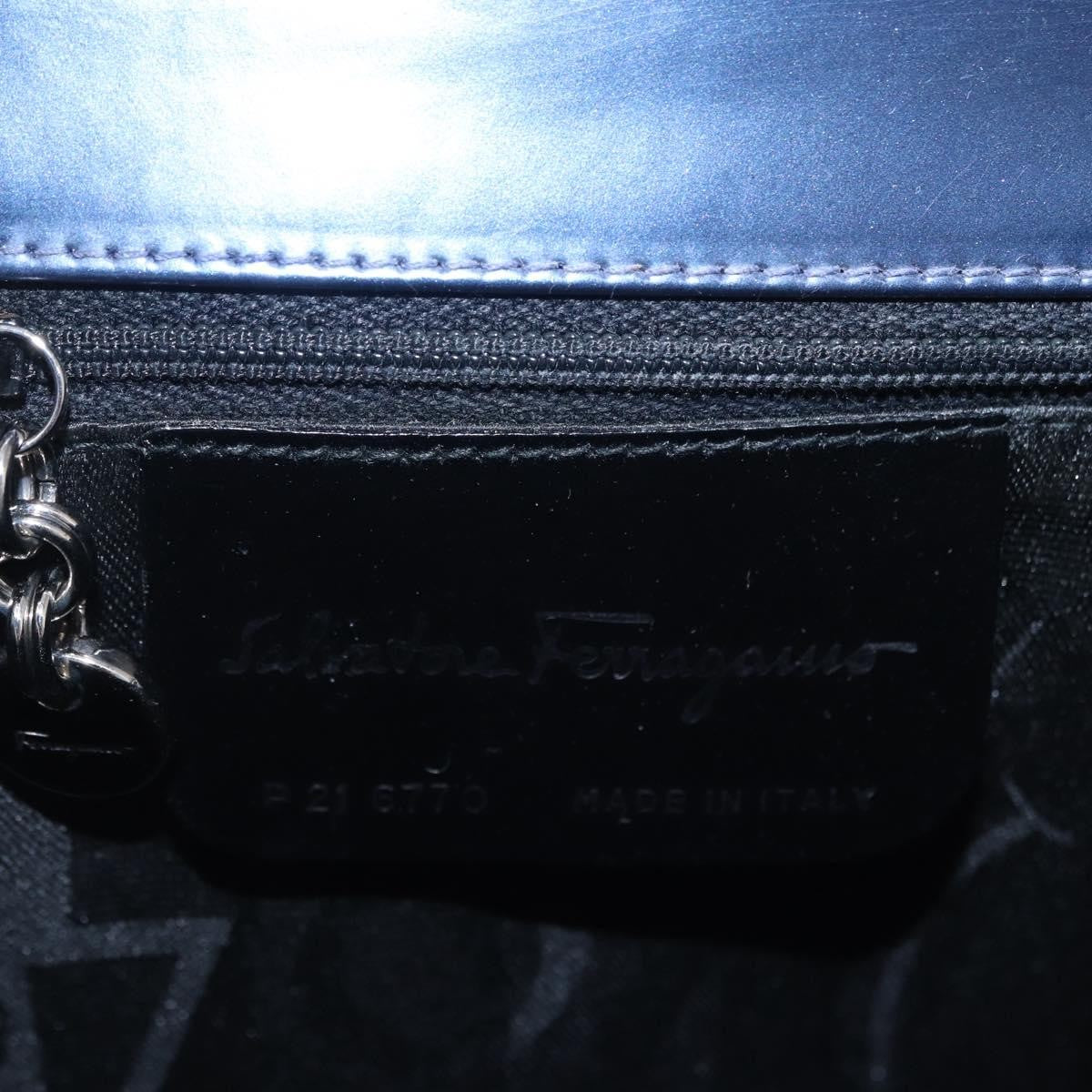 Salvatore Ferragamo Gancini Envelope Top Handle Leather, Navy, Patent Leather, Handbag
