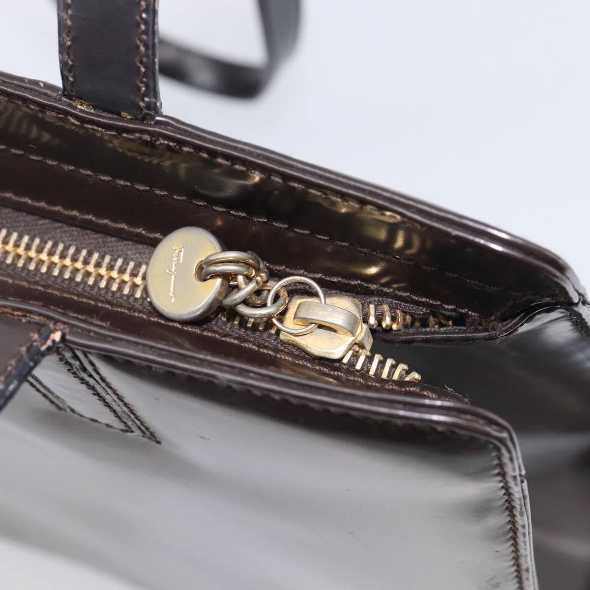 Salvatore Ferragamo Gancini Patent Leather, Brown, Patent Leather, Crossbody Bag