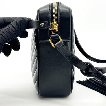Saint Laurent Lou Camera Matelasse Chevron Velvet, Black, Leather, Handbag