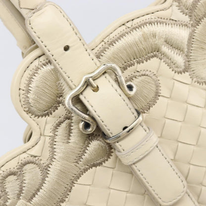 Bottega Veneta Belted Cabas Tote Intrecciato Nappa with Stitched Detail, White, Leather, Tote Bag
