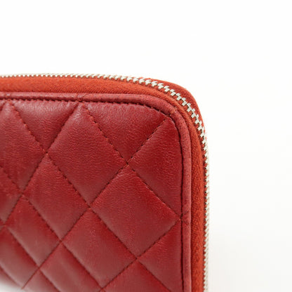 Chanel Zip Around Quilted Lambskin, Red, Leather, Wallet