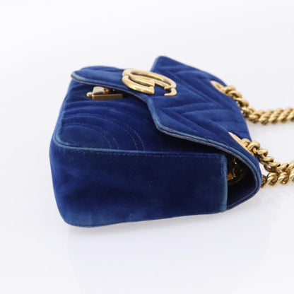 Gucci GG Marmont Matelassé Velvet, Blue, Velvet, Shoulder Bag