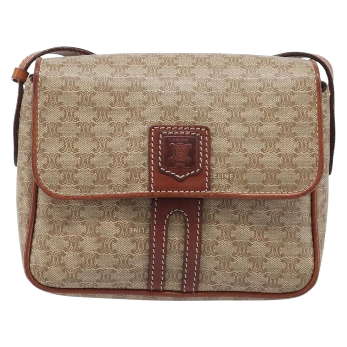 Celine Macadam Shoulder Canvas, Beige, Canvas, Crossbody Bag