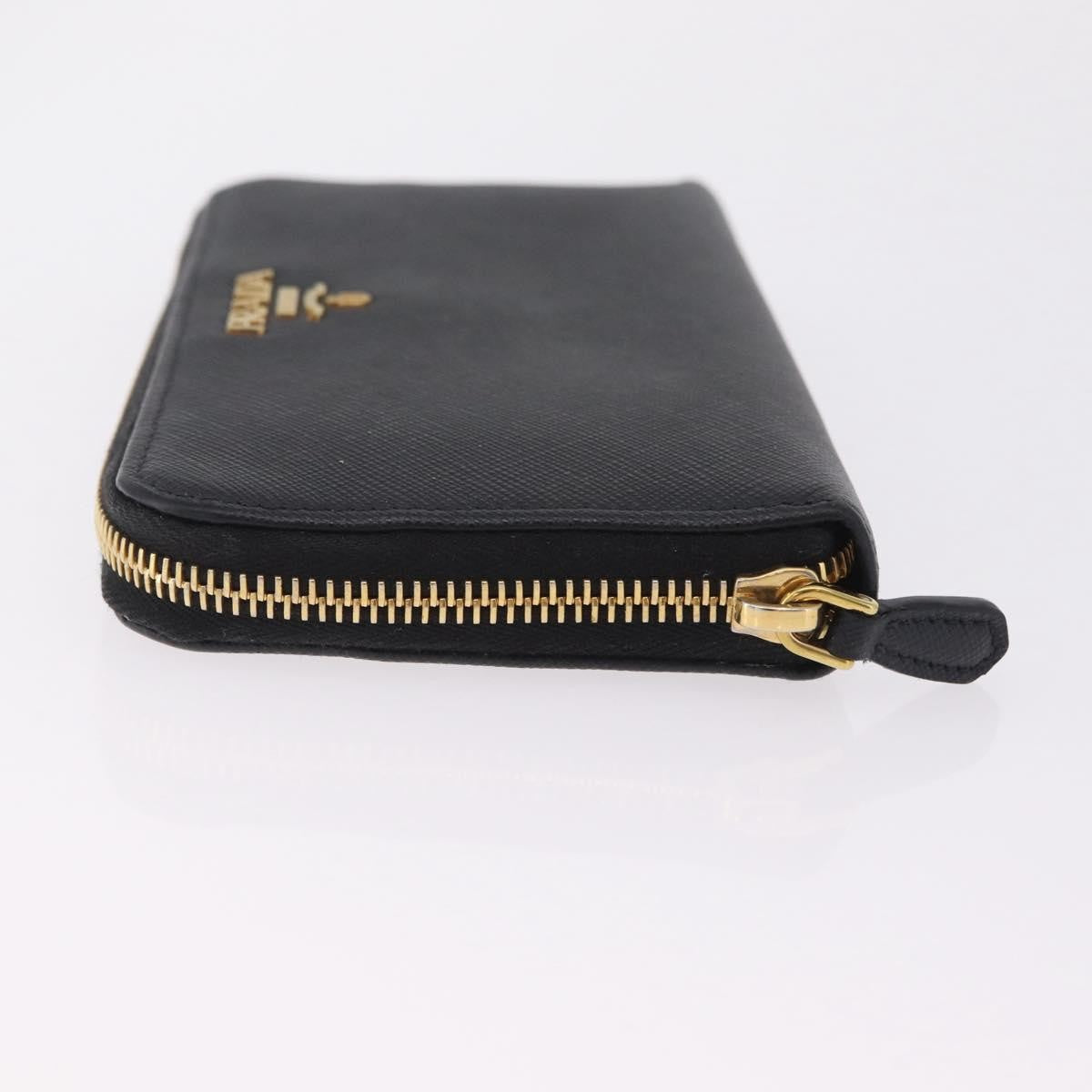 Prada Zip Around Tab Saffiano Leather, Black, Leather, Wallet
