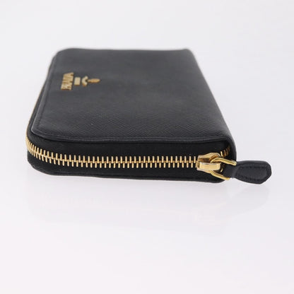 Prada Zip Around Tab Saffiano Leather, Black, Leather, Wallet