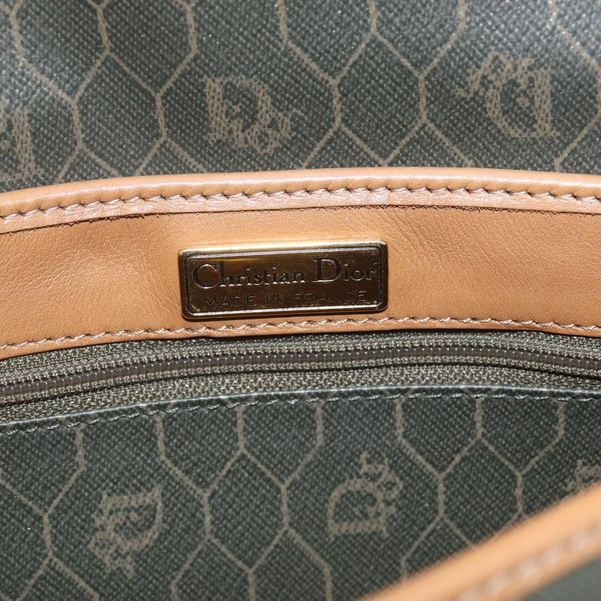 Christian Dior Vintage Honeycomb Flap Canvas and Leather, Khaki, Canvas, Shoulder Bag