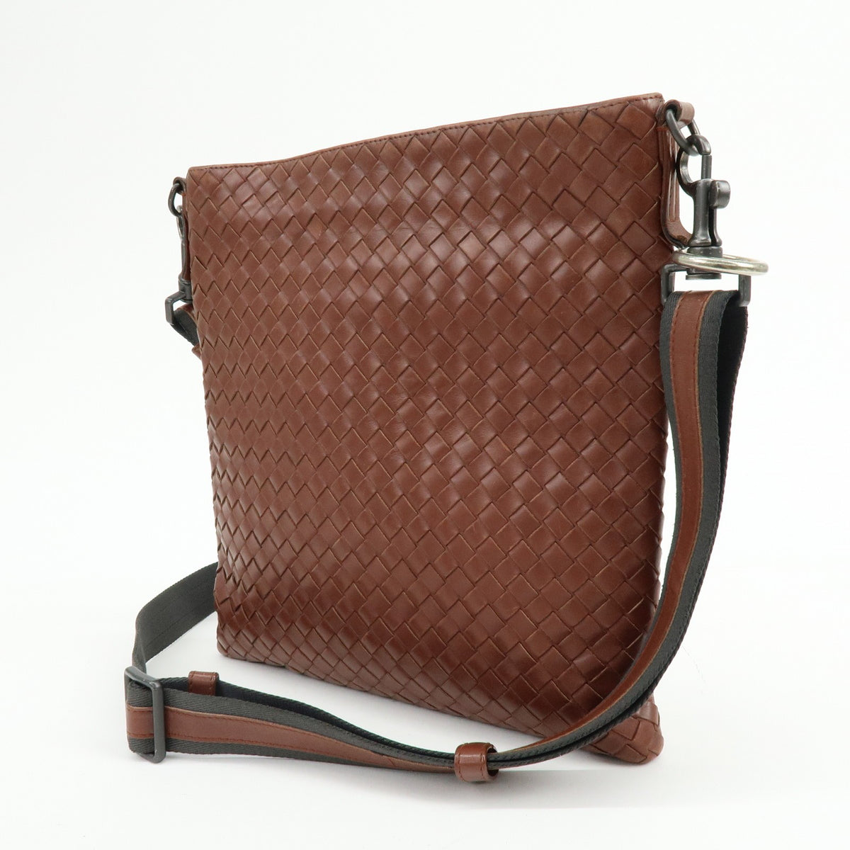 Bottega Veneta Flat Messenger Intrecciato Nappa, Brown, Leather, Handbag