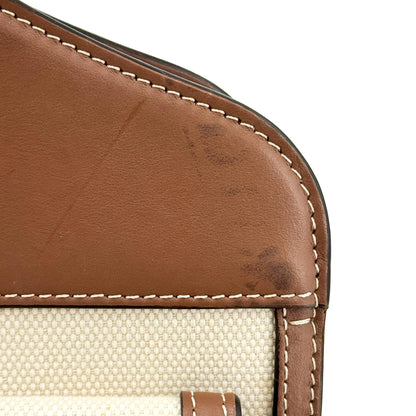 Burberry Logo Pocket Canvas with Leather, Brown, Canvas, Tote Bag