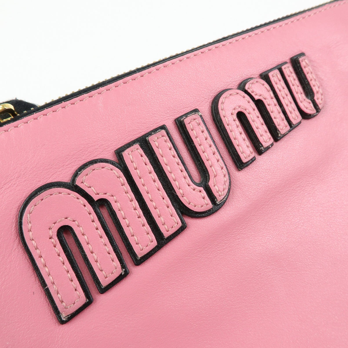 Miu Miu Logo Chain Clutch Shearling, Pink, Leather, Clutch