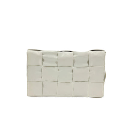 Bottega Veneta Brick Cassette Maxi Intrecciato Leather, White, Leather, Shoulder Bag