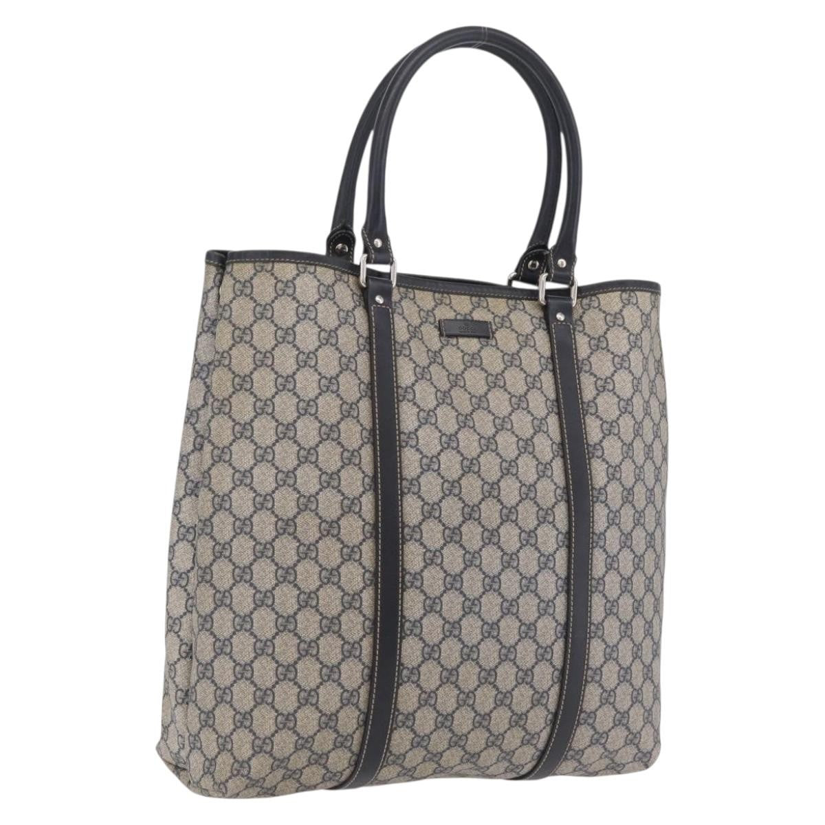 Gucci Open Tote GG Canvas and Leather, Navy, Canvas, Handbag