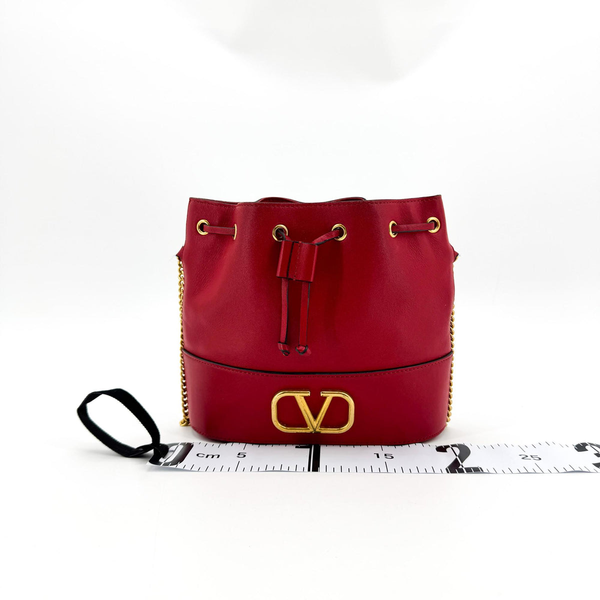 Valentino Garavani VLogo Drawstring Bucket Leather, Gold, Leather, Clutch