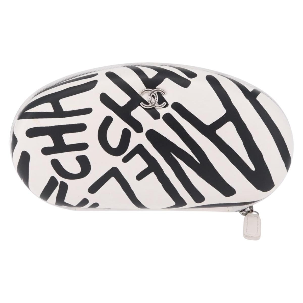 Chanel Coco Neige Zip Around Sunglasses Case with Chain Printed Leather, White, Leather, Sunglasses