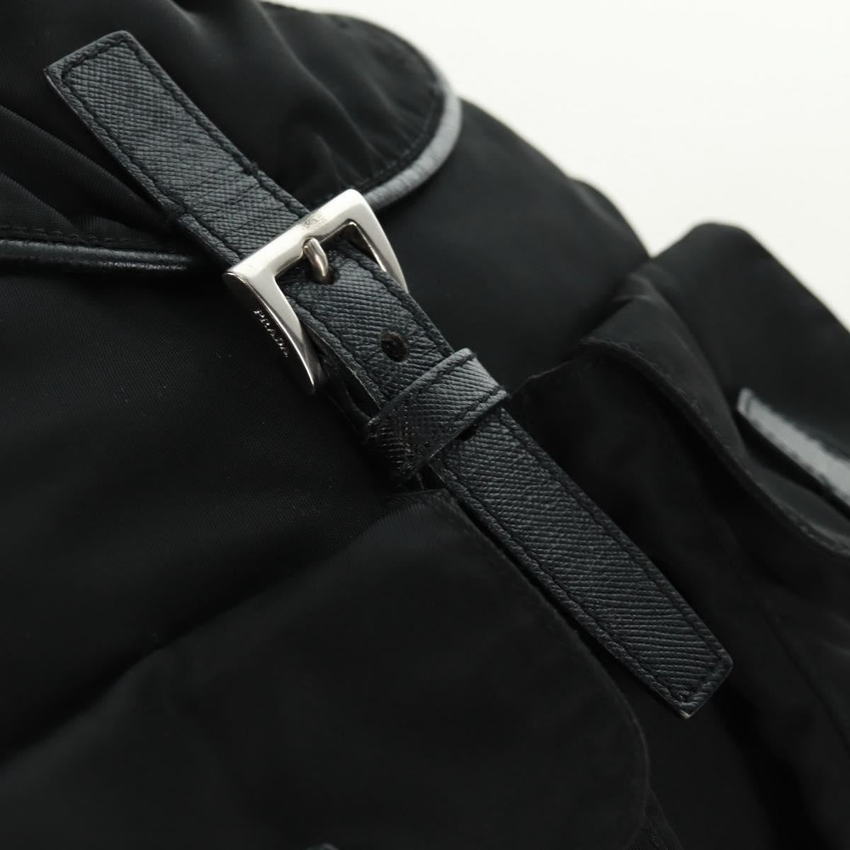 Prada Double Pocket Drawstring Tessuto, Black, Nylon, Shoulder Bag
