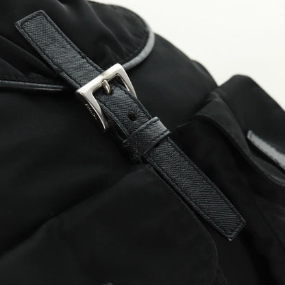 Prada Double Pocket Drawstring Tessuto, Black, Nylon, Shoulder Bag