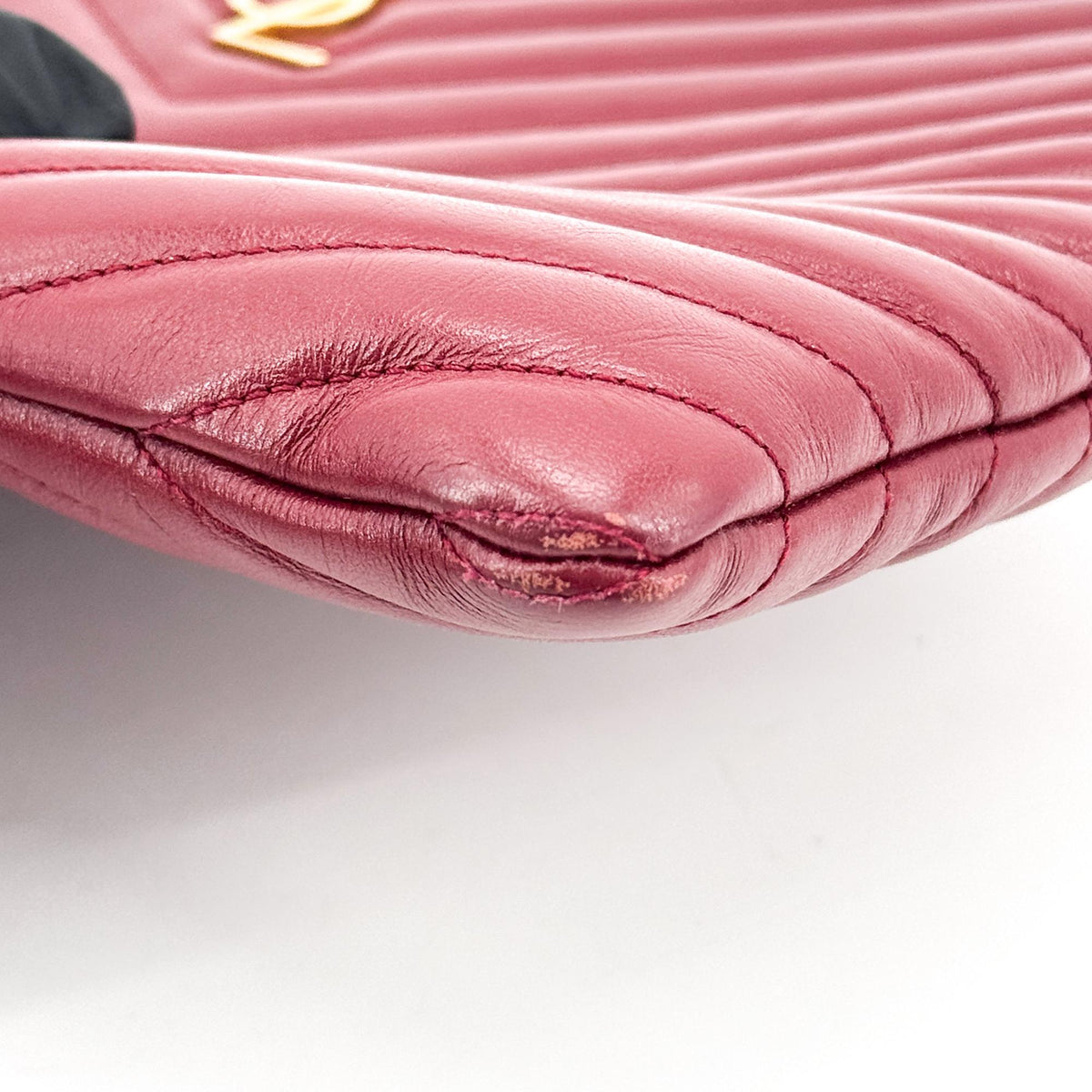 Saint Laurent Classic Monogram Wristlet Matelasse Chevron Leather, Burgundy, Leather, Clutch