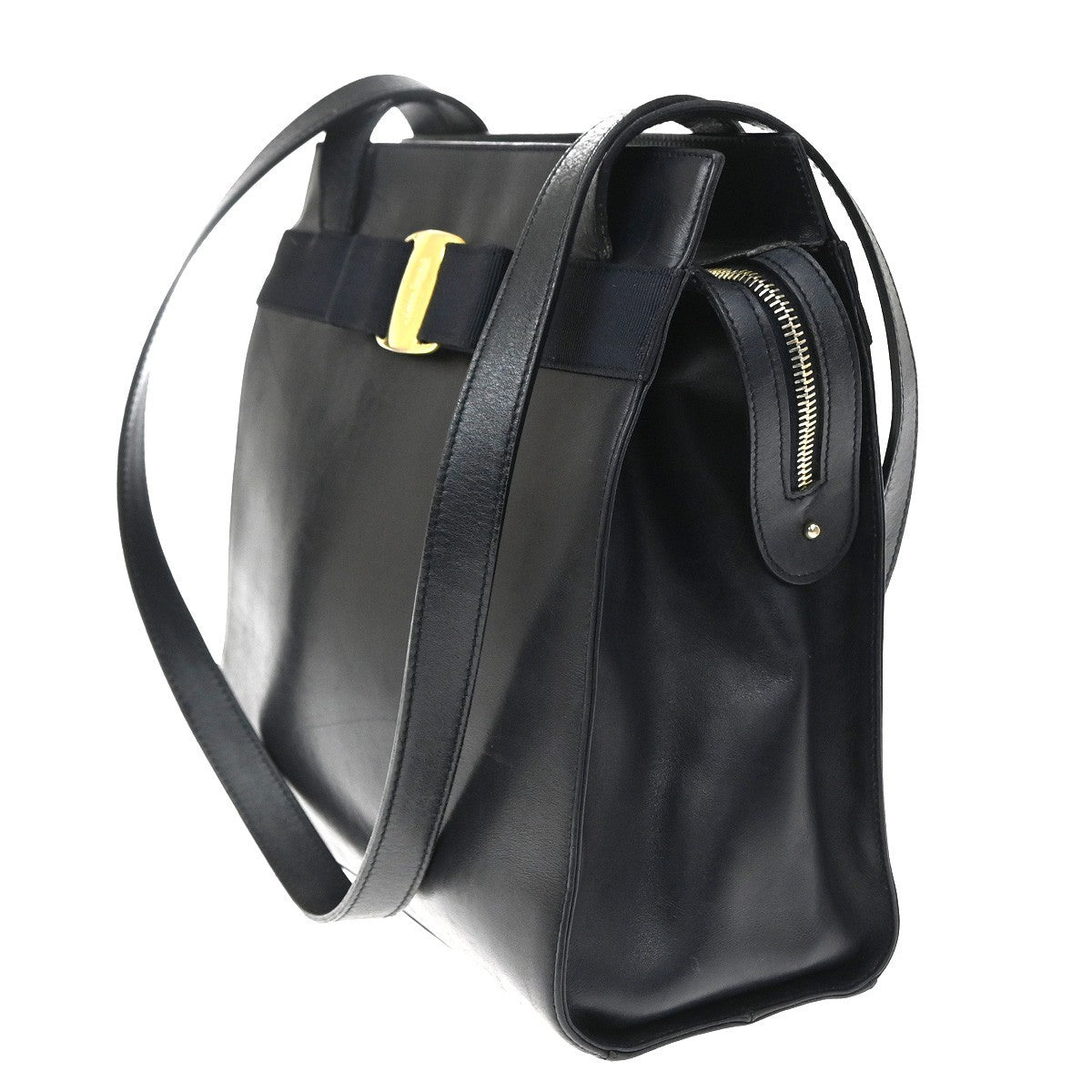 Salvatore Ferragamo Vintage Vara Bow Lizard Embossed Leather, Navy, Leather, Tote Bag