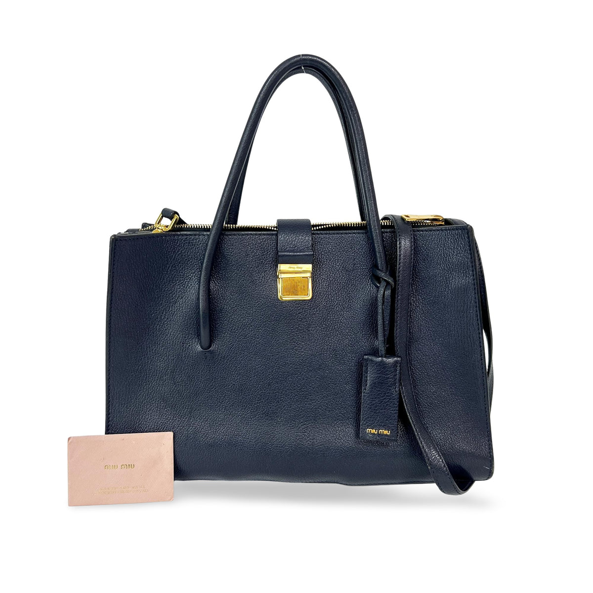 Miu Miu Madras Leather, Navy, Leather, Tote Bag