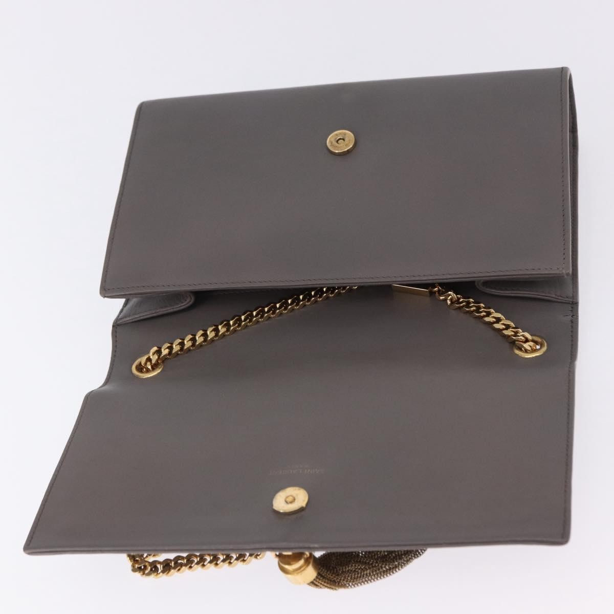 Saint Laurent Classic Monogram Tassel Leather, Gray, Leather, Shoulder Bag