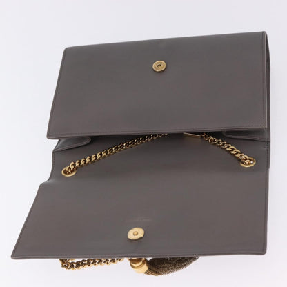 Saint Laurent Classic Monogram Tassel Leather, Gray, Leather, Shoulder Bag