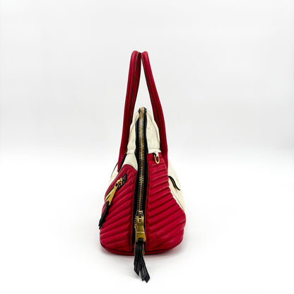 Miu Miu Biker Convertible Dome Satchel Quilted Leather, Red, Leather, Handbag