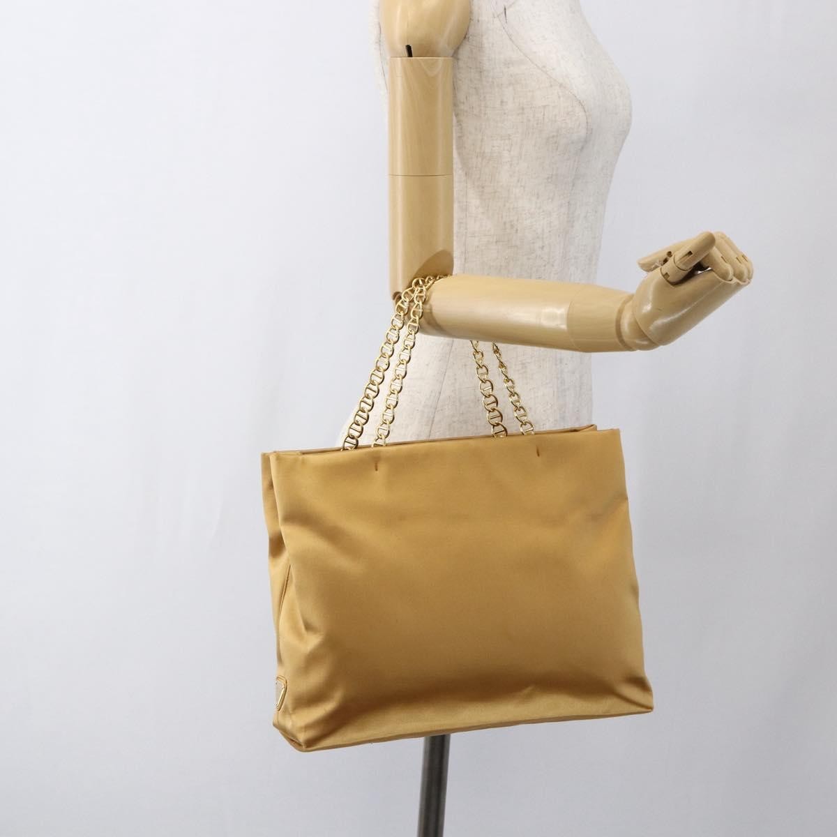 Prada Chain Satin, Gold, Satin, Shoulder Bag