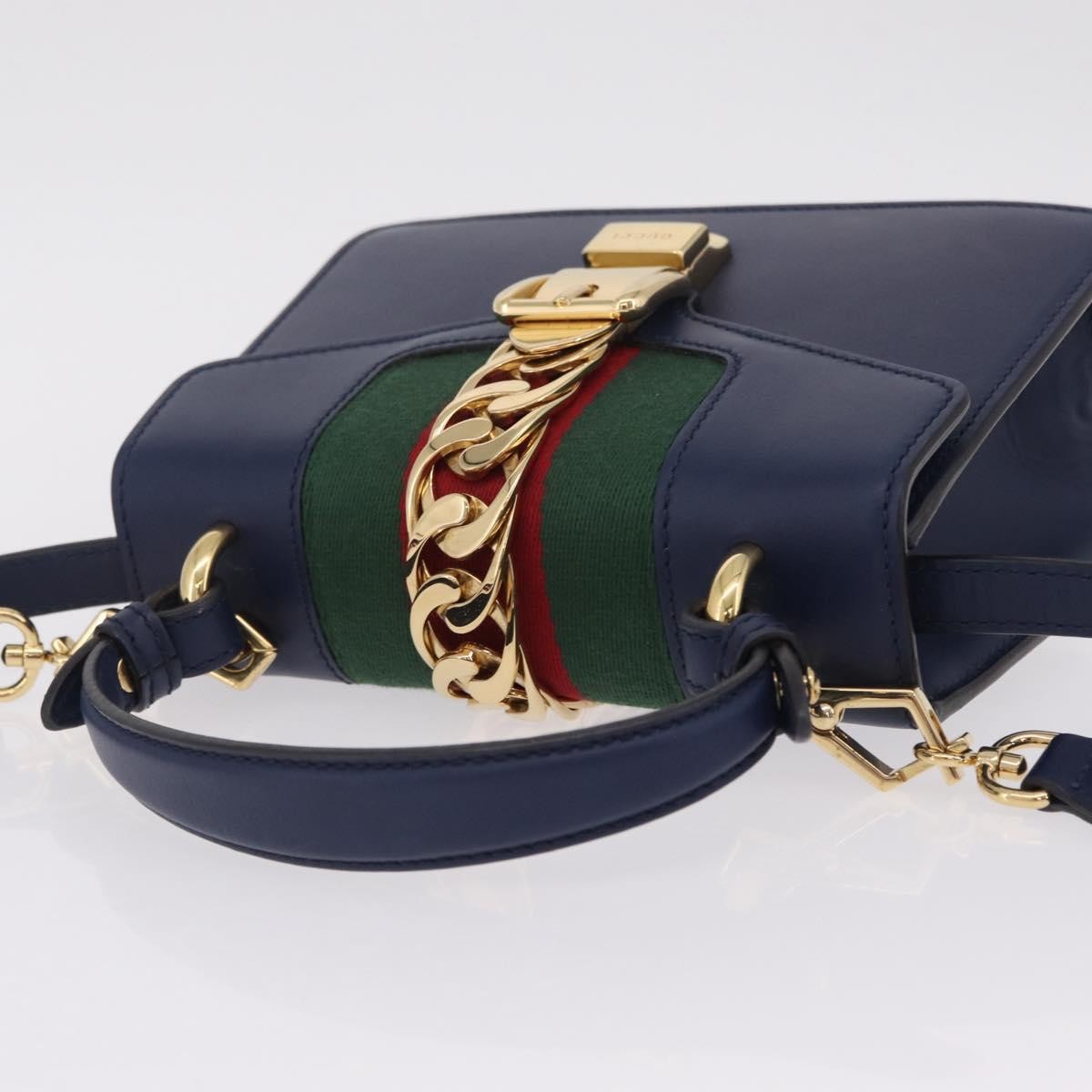 Gucci Sylvie Top Handle Leather, Navy, Leather, Handbag