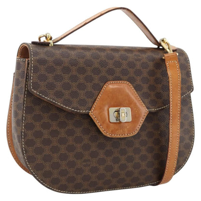 Celine Vintage Macadam Canvas and Leather, Brown, Canvas, Handbag