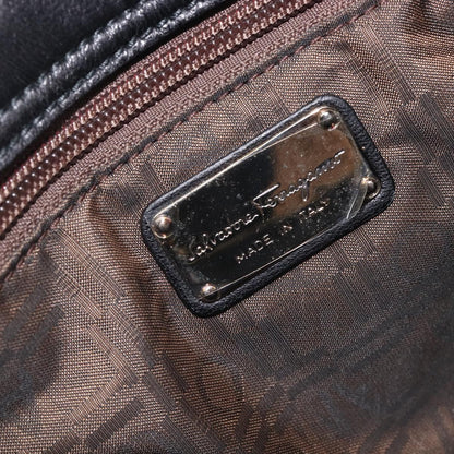 Salvatore Ferragamo Gancini Leather, Black, Leather, Handbag