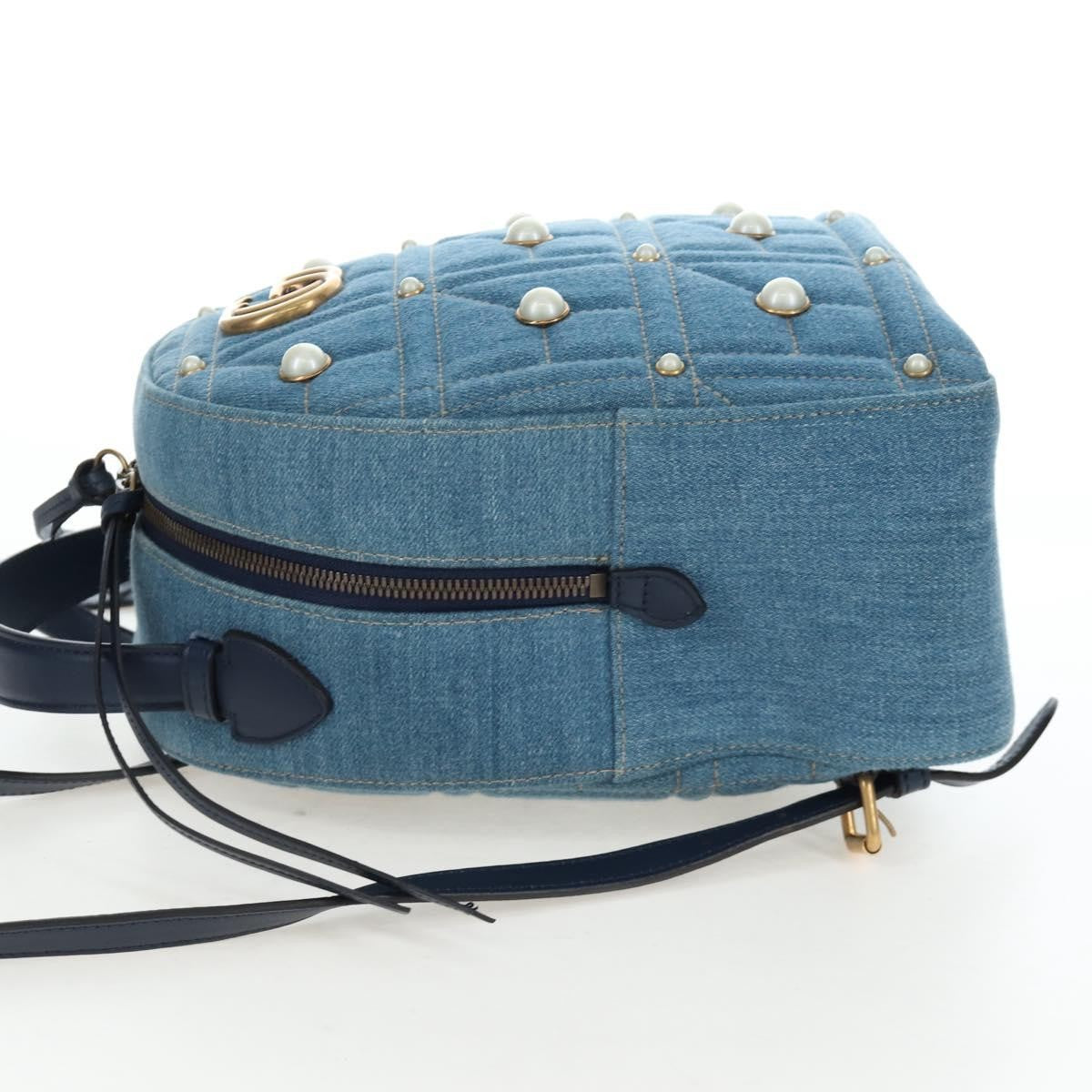 Gucci Pearly GG Marmont Embellished Matelasse Denim, Blue, Denim, Backpack