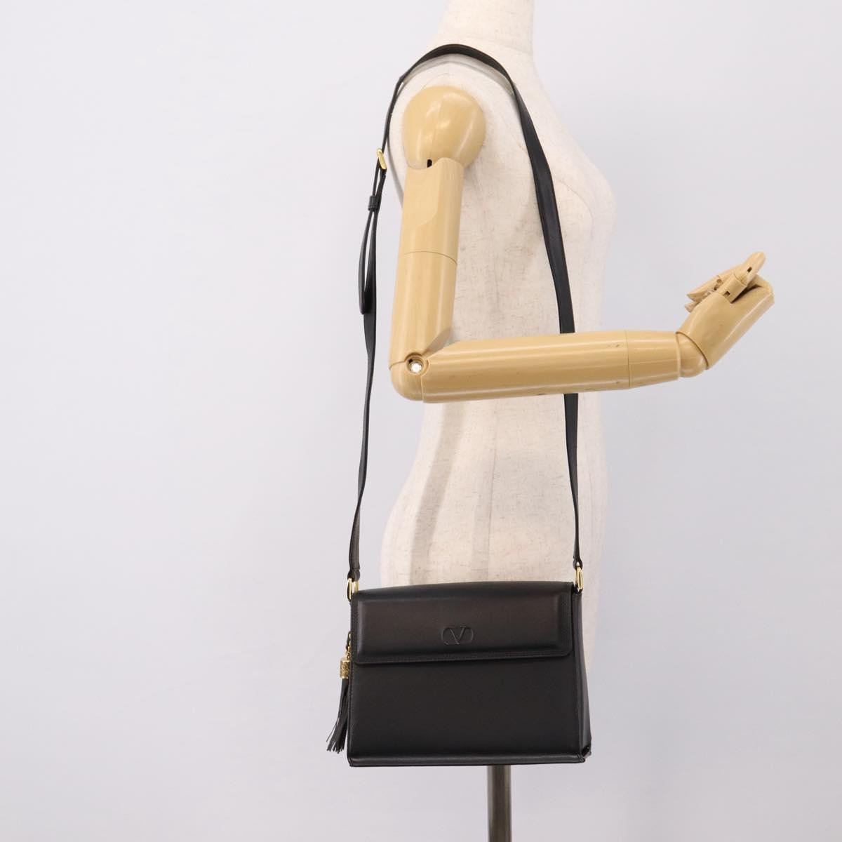 Valentino Garavani VLogo Leather, Black, Leather, Shoulder Bag