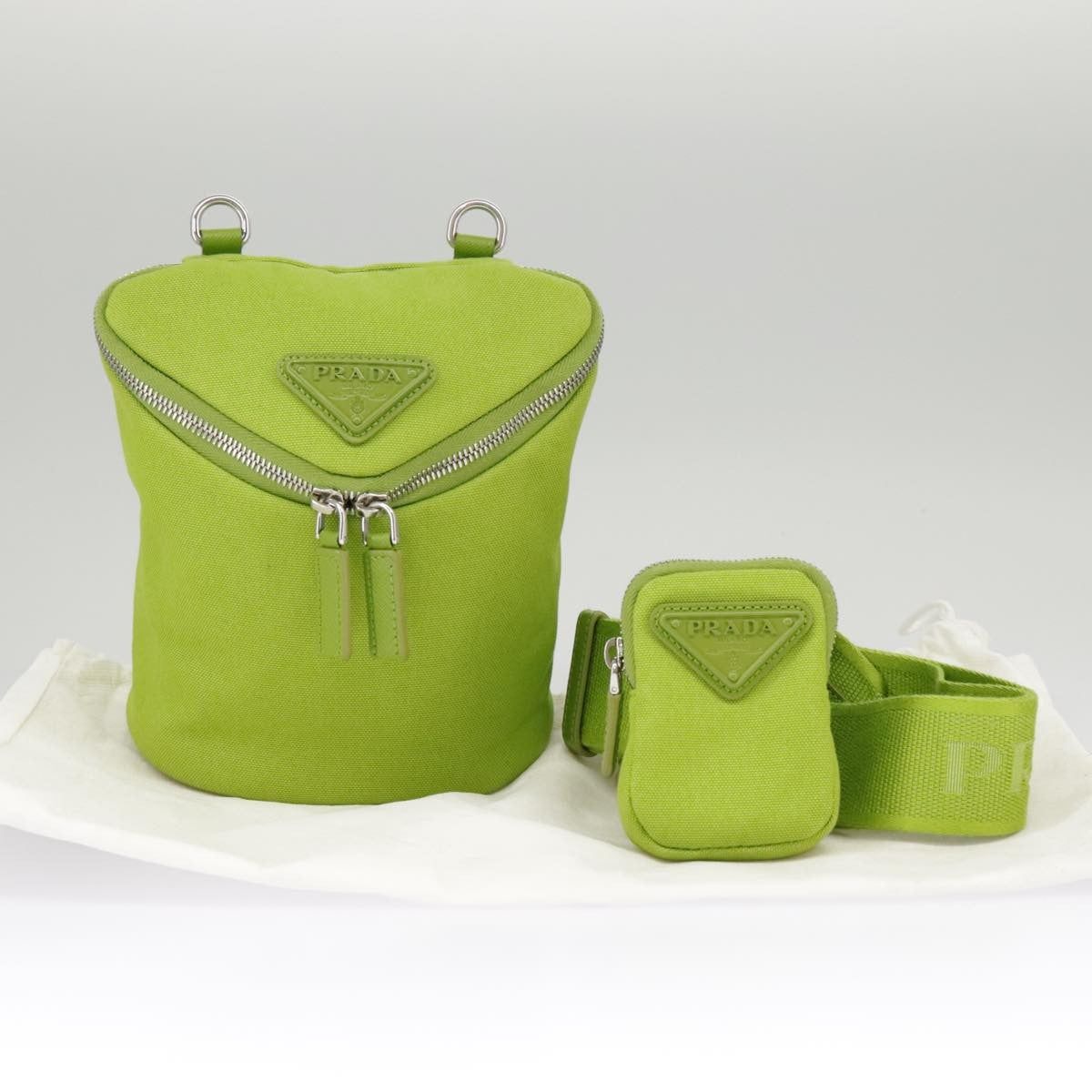 Prada Zipped Triangle Canvas, Green, Canvas, Crossbody Bag