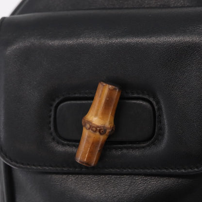 Gucci Vintage Bamboo Leather, Black, Leather, Backpack