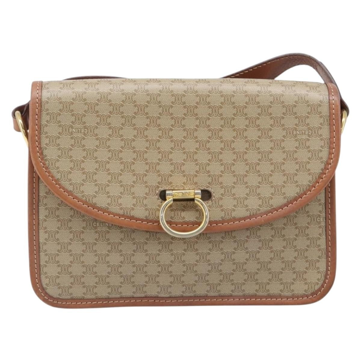 Celine Macadam Shoulder Canvas, Beige, Canvas, Crossbody Bag