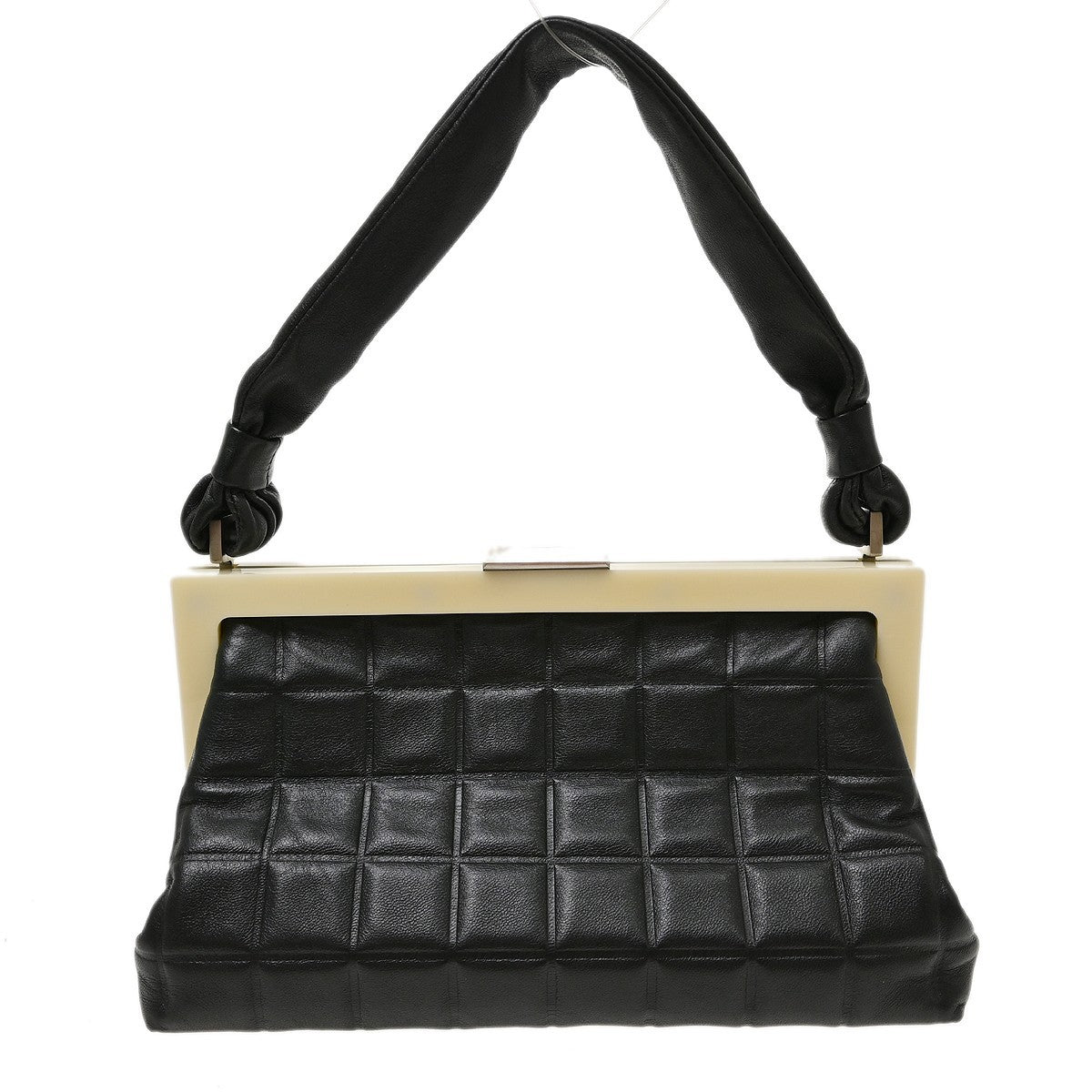 Chanel Chocolate Bar Frame Quilted Lambskin, Black, Leather, Shoulder Bag