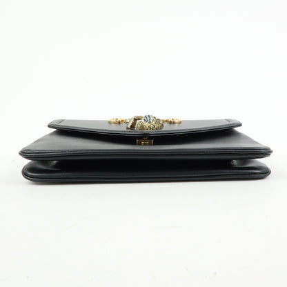 Gucci Rajah Chain Leather, Black, Leather, Tote Bag